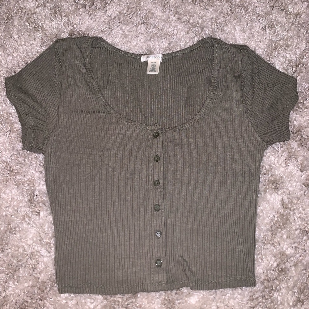 Soft, green, button down crop top